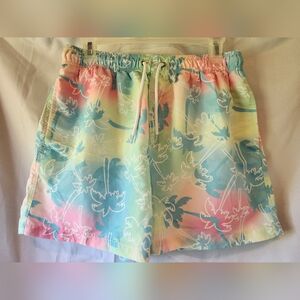 Swim Trunks- Men's Size Medium- Like New- Blue, Pink, Green Palm Tree Design